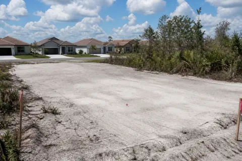 Residential lot cleared to marked construction limits with selected trees retained